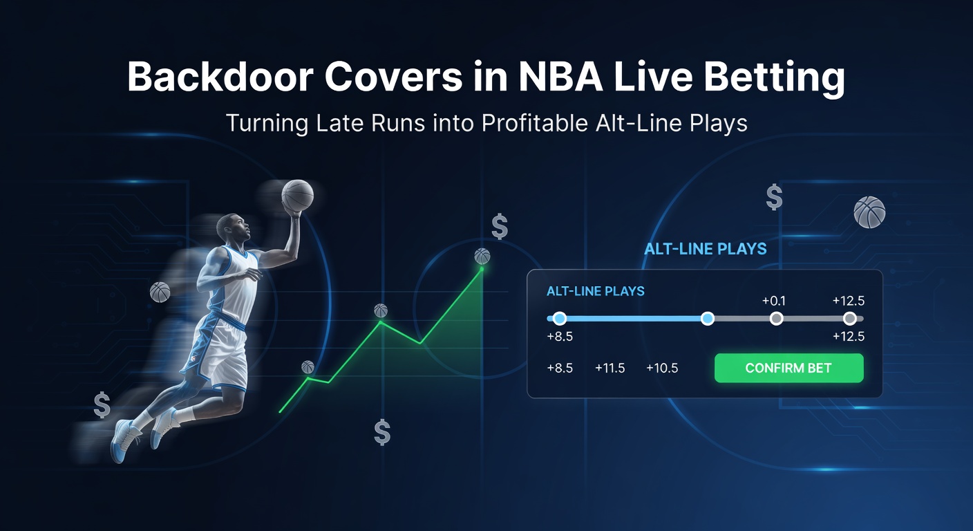 Grafiek met NBA live odds die verschuiven tijdens een late run, illustrerend een backdoor cover op alt-lines