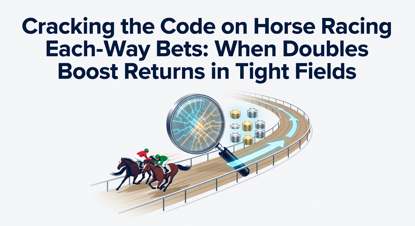 Paardenrenbaan met close finish in een strak veld, waar each-way bets cruciaal zijn voor slimme gokkers