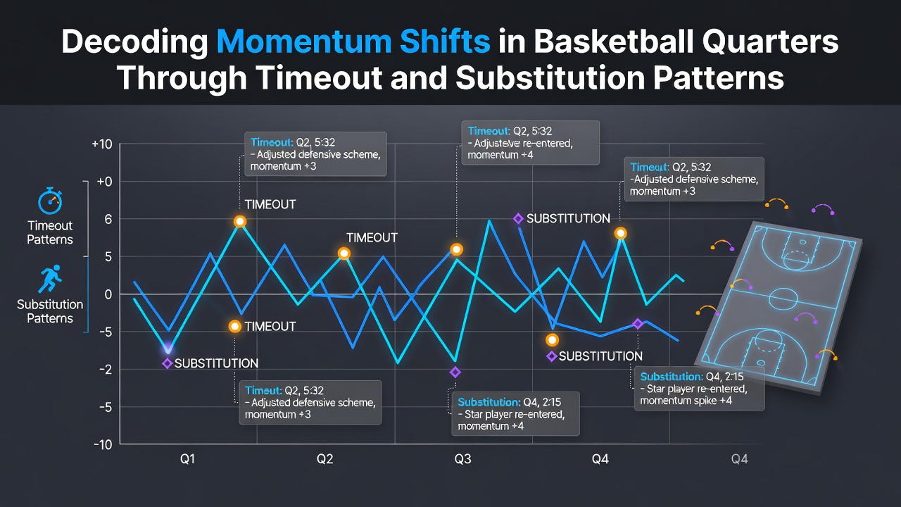 Analyse van basketbalmomentum met focus op time-outs en wisselingen in verschillende kwarten