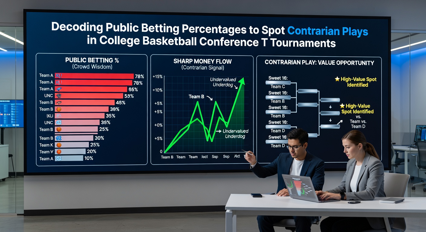 Live data dashboard met betting percentages en contrarian signalen voor basketball conferenties
