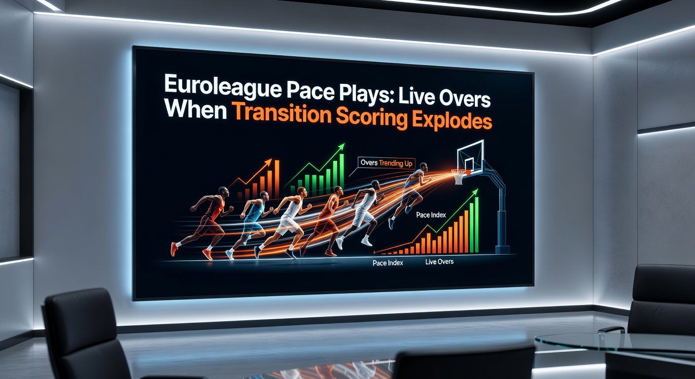 Grafiek met Euroleague pace en transition points per team, highlights pieken in play-off wedstrijden