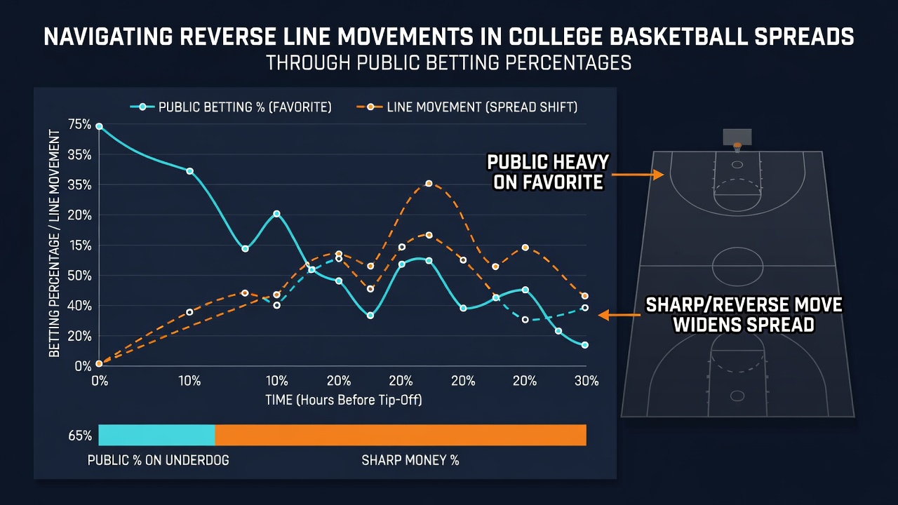 Grafiek van publieke wedpercentages versus lijnbewegingen in collegebasketbal