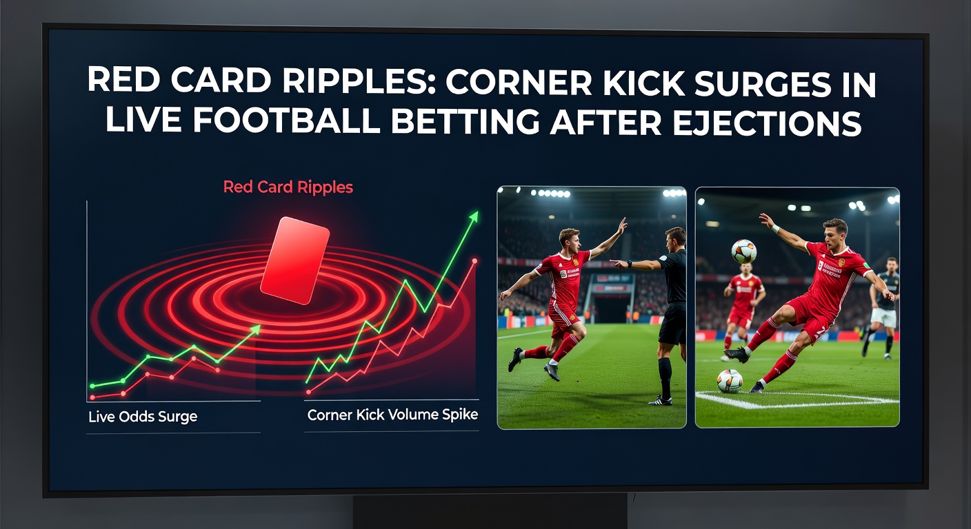 Grafiek met statistieken over hoekschoppen na rode kaarten in voetbalwedstrijden, toonrijzend volume in live betting
