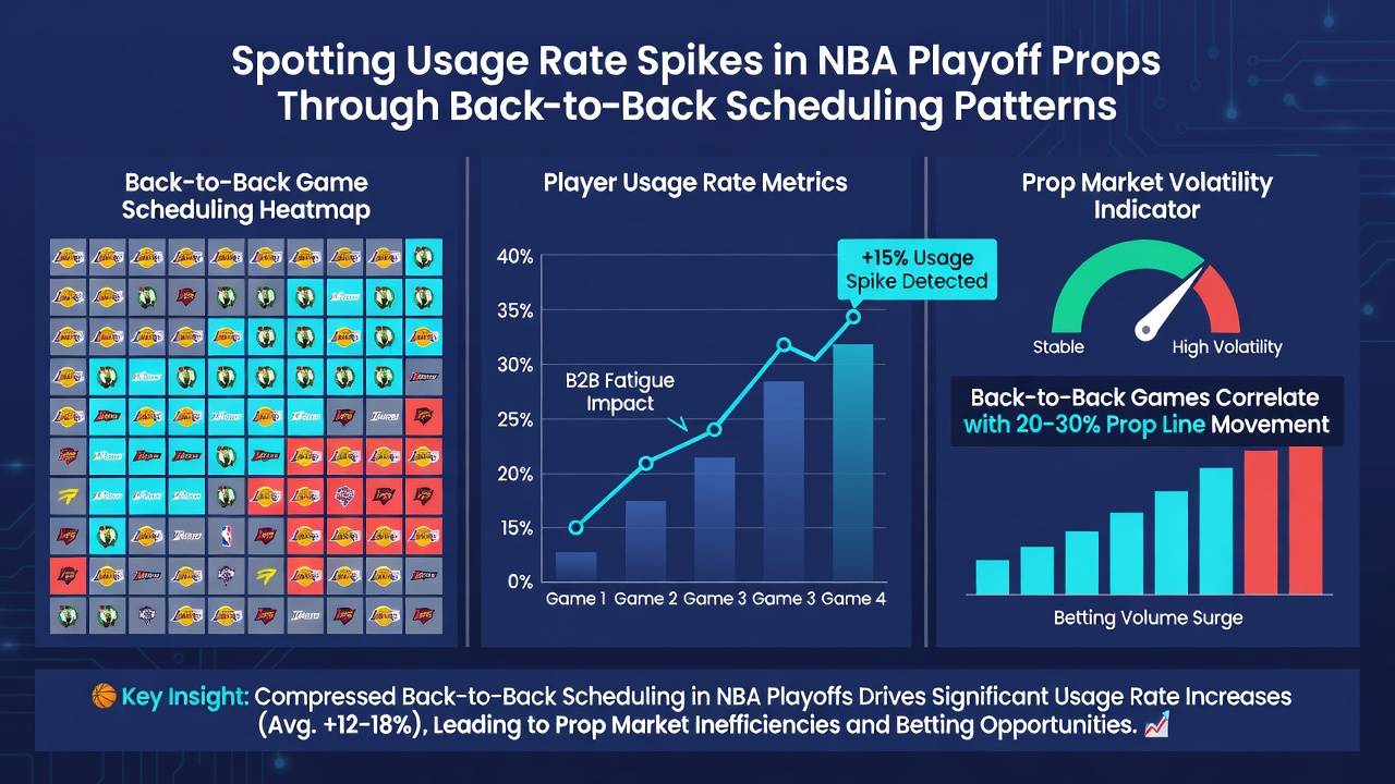 Grafiek die gebruiksrate pieken laat zien tijdens NBA playoff back-to-back wedstrijden