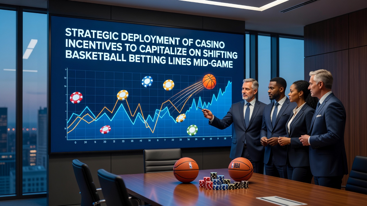 Basketbalwedstrijd met live odds die verschuiven op een sportsbook interface
