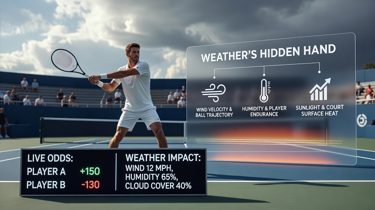 Tennisspelers die zich aanpassen aan wind en temperatuur tijdens een outdoor match